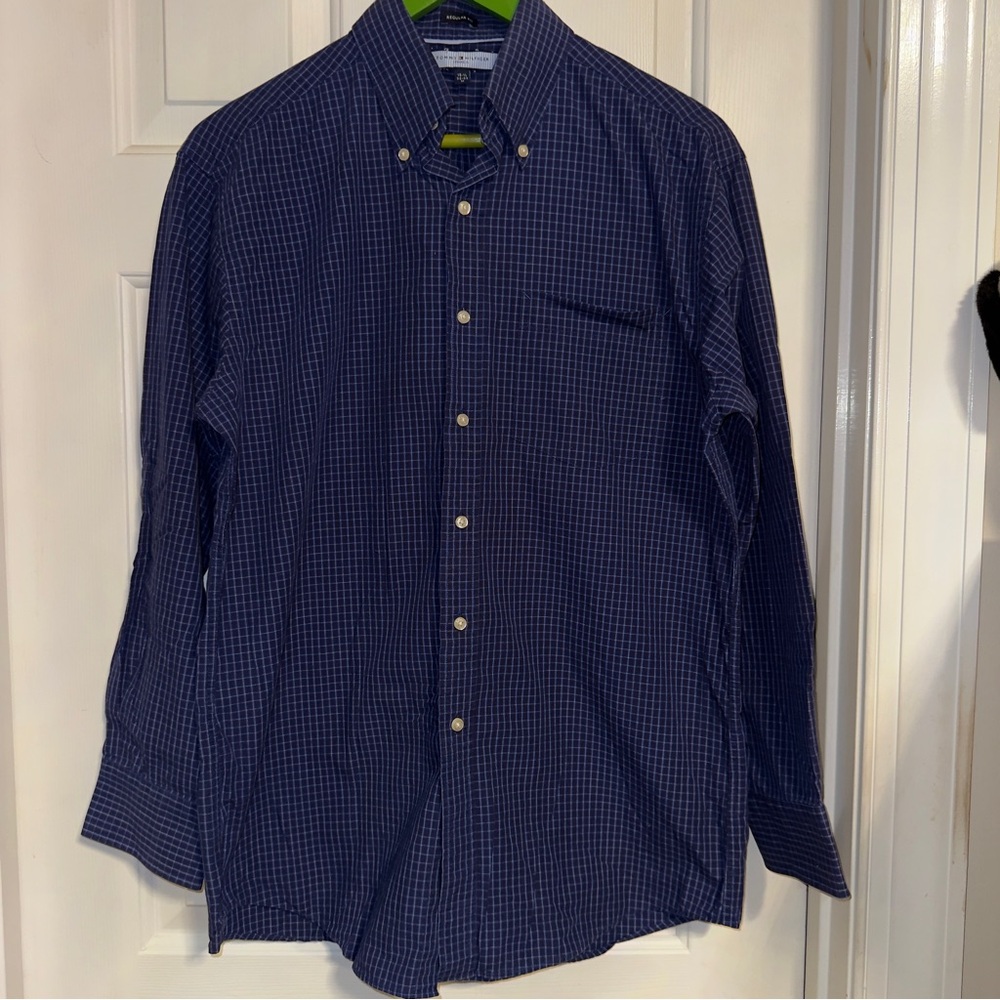 Tommy Hilfiger Regular Fit Blue checkered Mens Long sleeve Med size Shirt